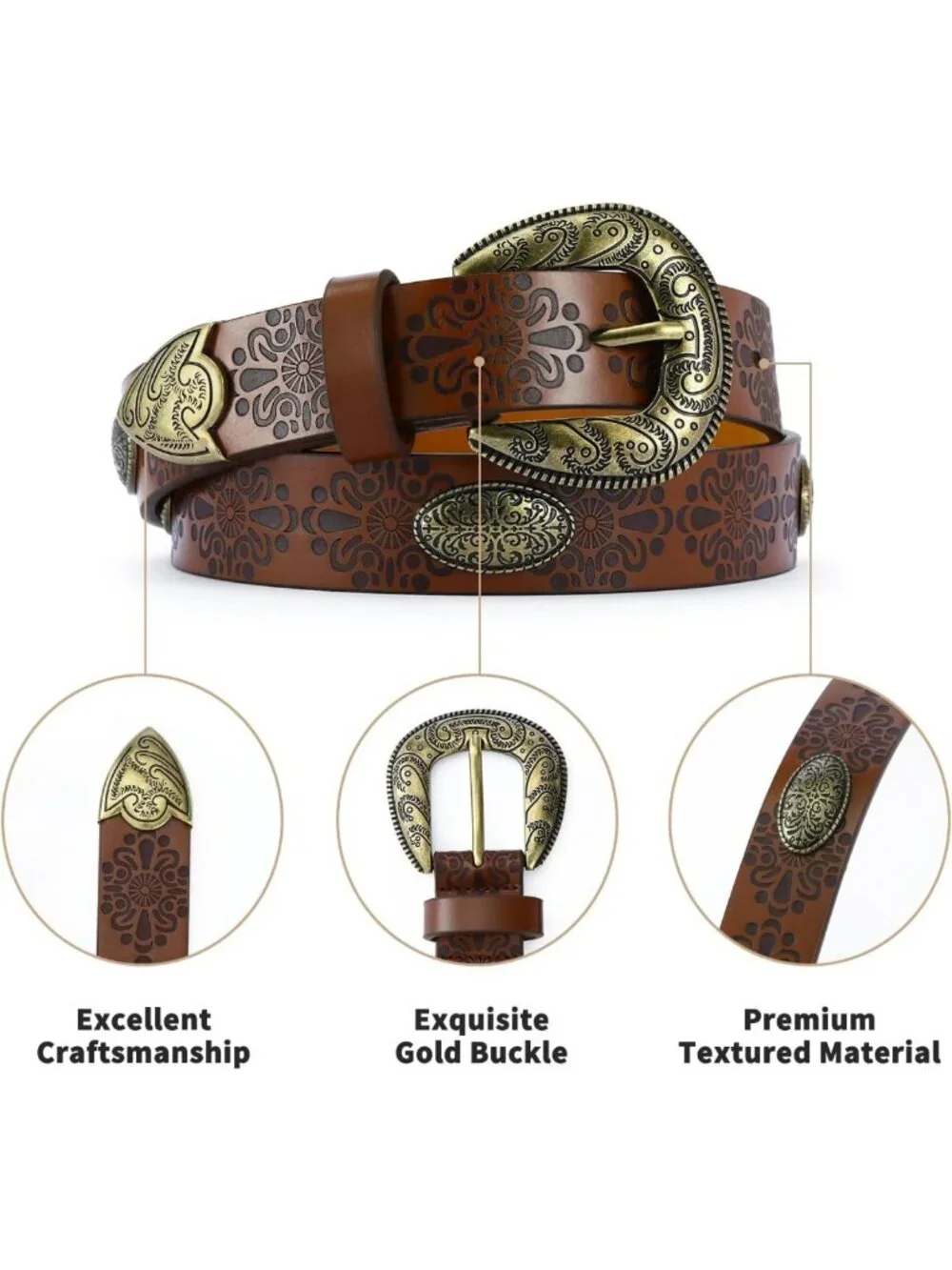 Vintage Cowgirl Western Belt for Women | Engraved Buckle, Perfect for Jeans